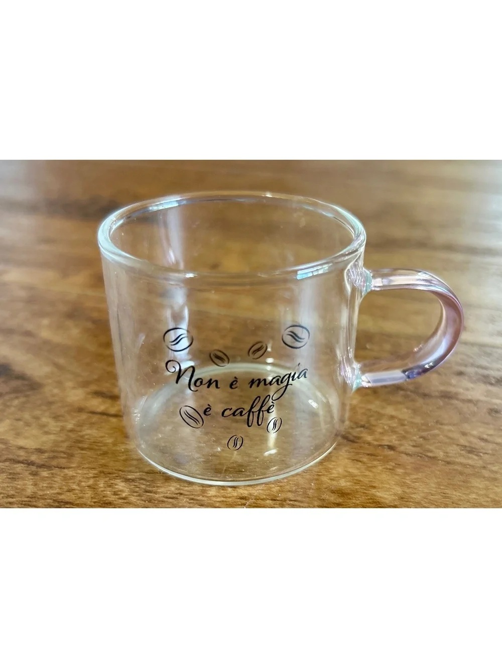 Clear Glass Espresso Coffee Cup with Italian Text
